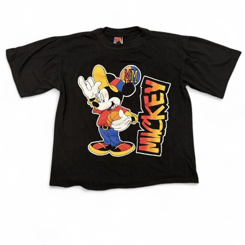 Vintage 90s Disney Mickey Shirt single stitch T-Shirt Hip Hop sz M Double Sided